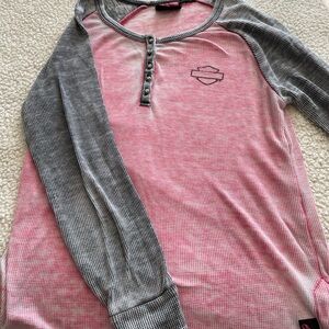 Harley-Davidson Pink and Gray Long Sleeve Henley Top
